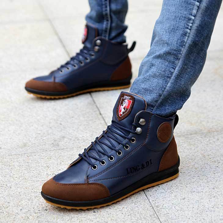 Fansgemacht Herren Stiefel lässig flache Retro Lederstiefel