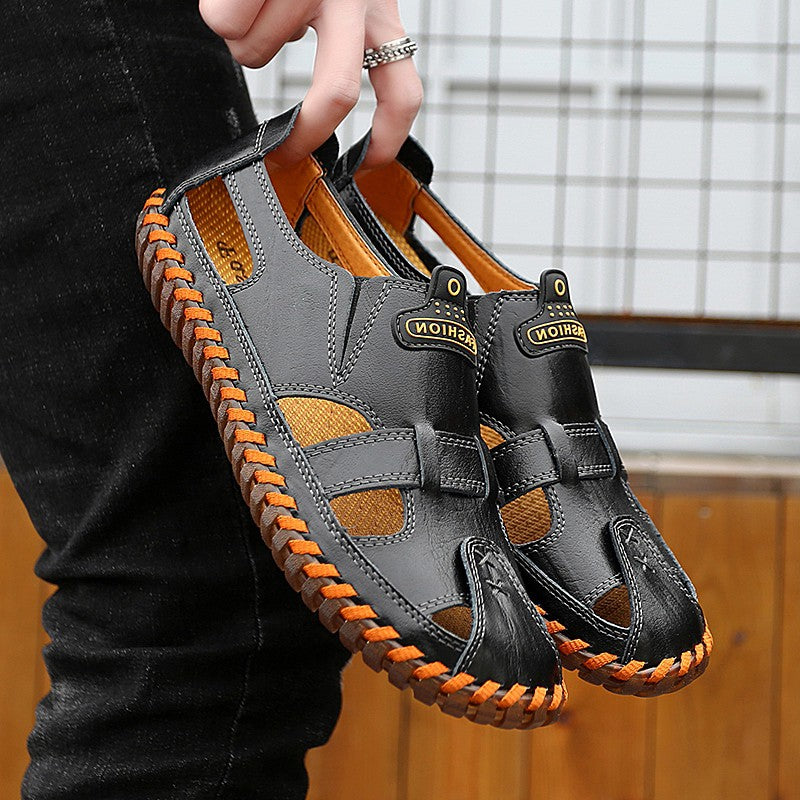 FansGemacht neue Qualität Aus Echtem Leder Männer Sandalen Im Freien Sommer Flip Flop Casual Schuhe
