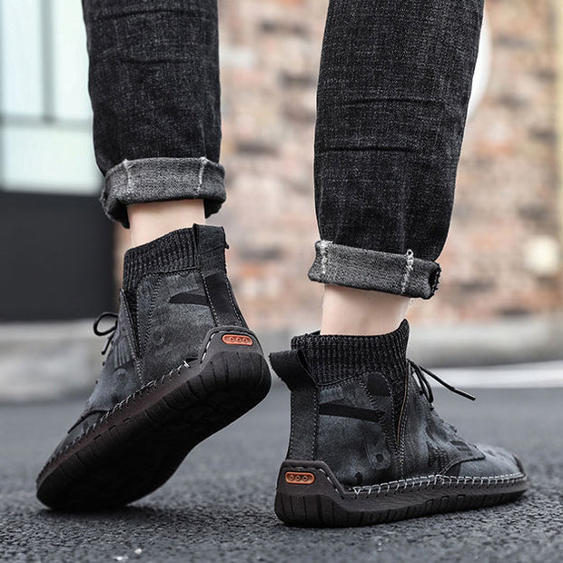 FansGemacht Herbst und Winter neue lässige handgemachte High-Top-Wild Herrenschuhe