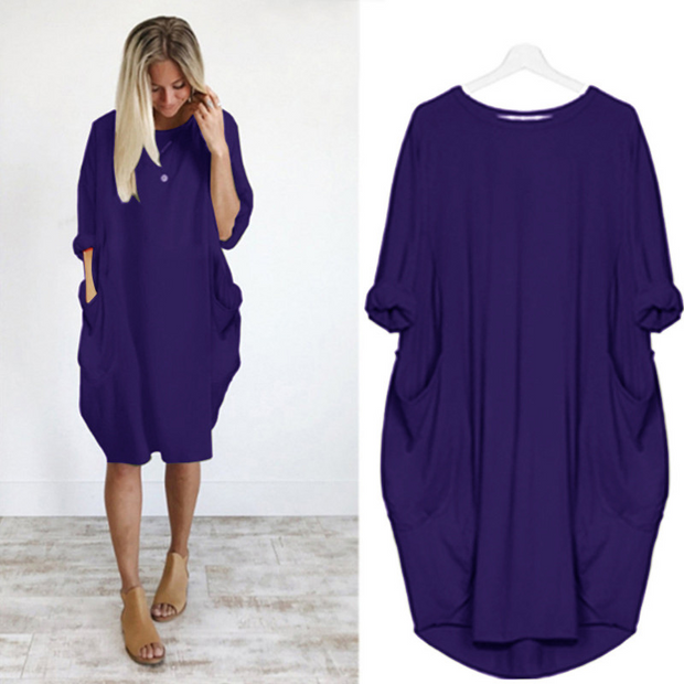 Pocket Casual Dress-Volltonfarbe