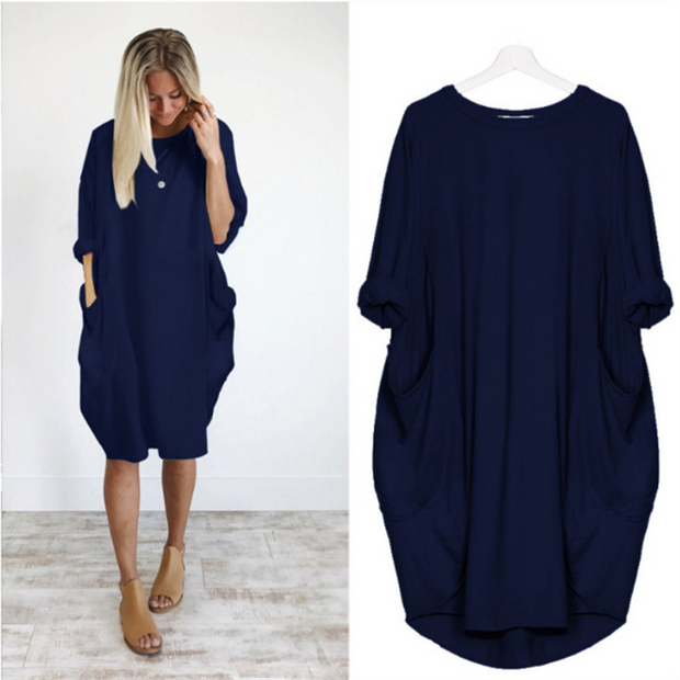 Pocket Casual Dress-Volltonfarbe
