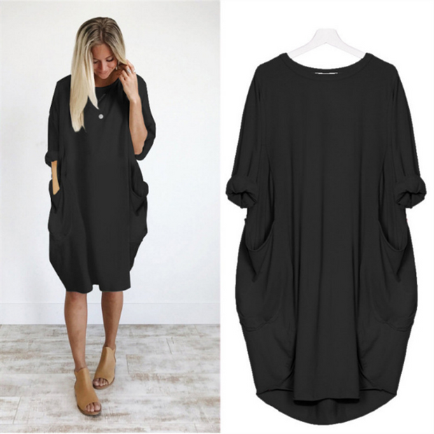 Pocket Casual Dress-Volltonfarbe