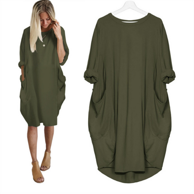 Pocket Casual Dress-Volltonfarbe