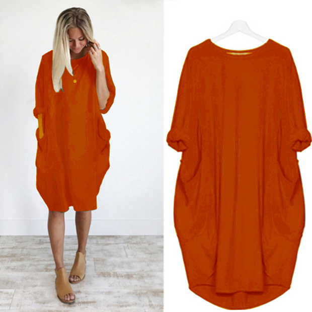 Pocket Casual Dress-Volltonfarbe