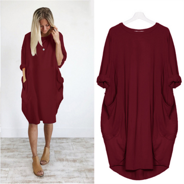 Pocket Casual Dress-Volltonfarbe