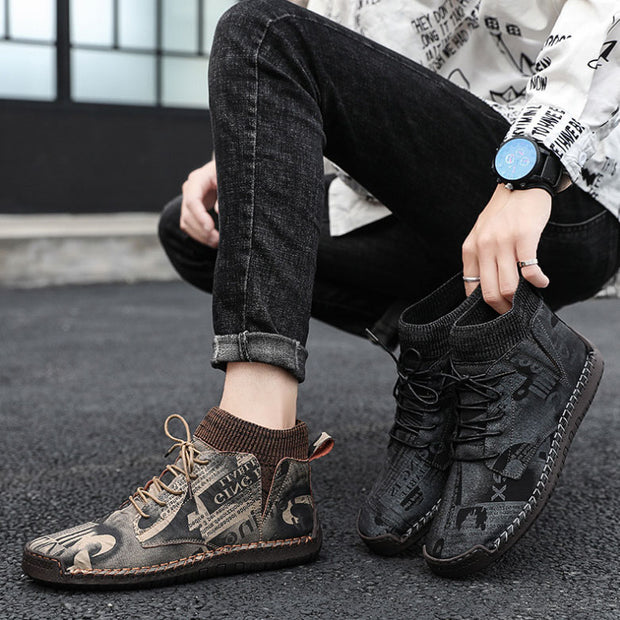 FansGemacht Herbst und Winter neue lässige handgemachte High-Top-Wild Herrenschuhe