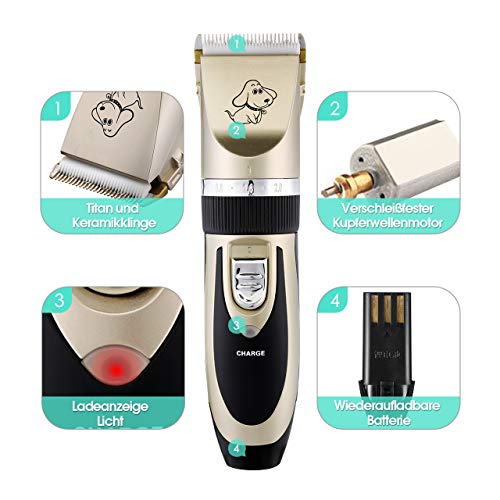 Sakurab Schermaschine, Profi Haustier Grooming Clipper Kits Leise Tierhaarschneider haarschneidemaschine