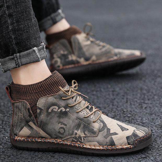 FansGemacht Herbst und Winter neue lässige handgemachte High-Top-Wild Herrenschuhe