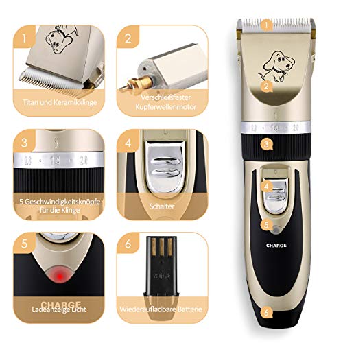 Sakurab Schermaschine, Profi Haustier Grooming Clipper Kits Leise Tierhaarschneider haarschneidemaschine