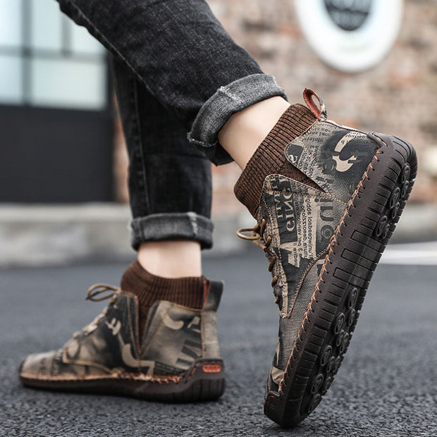 FansGemacht Herbst und Winter neue lässige handgemachte High-Top-Wild Herrenschuhe