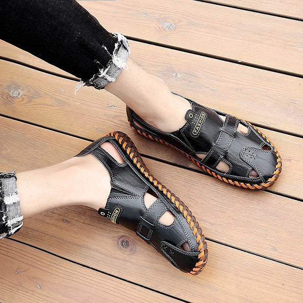 FansGemacht neue Qualität Aus Echtem Leder Männer Sandalen Im Freien Sommer Flip Flop Casual Schuhe