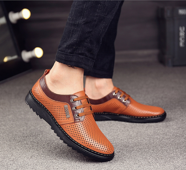 Neue Leder Männer casual schuhe Sommer Atmungsaktive Soft Fahr männer Lace-up